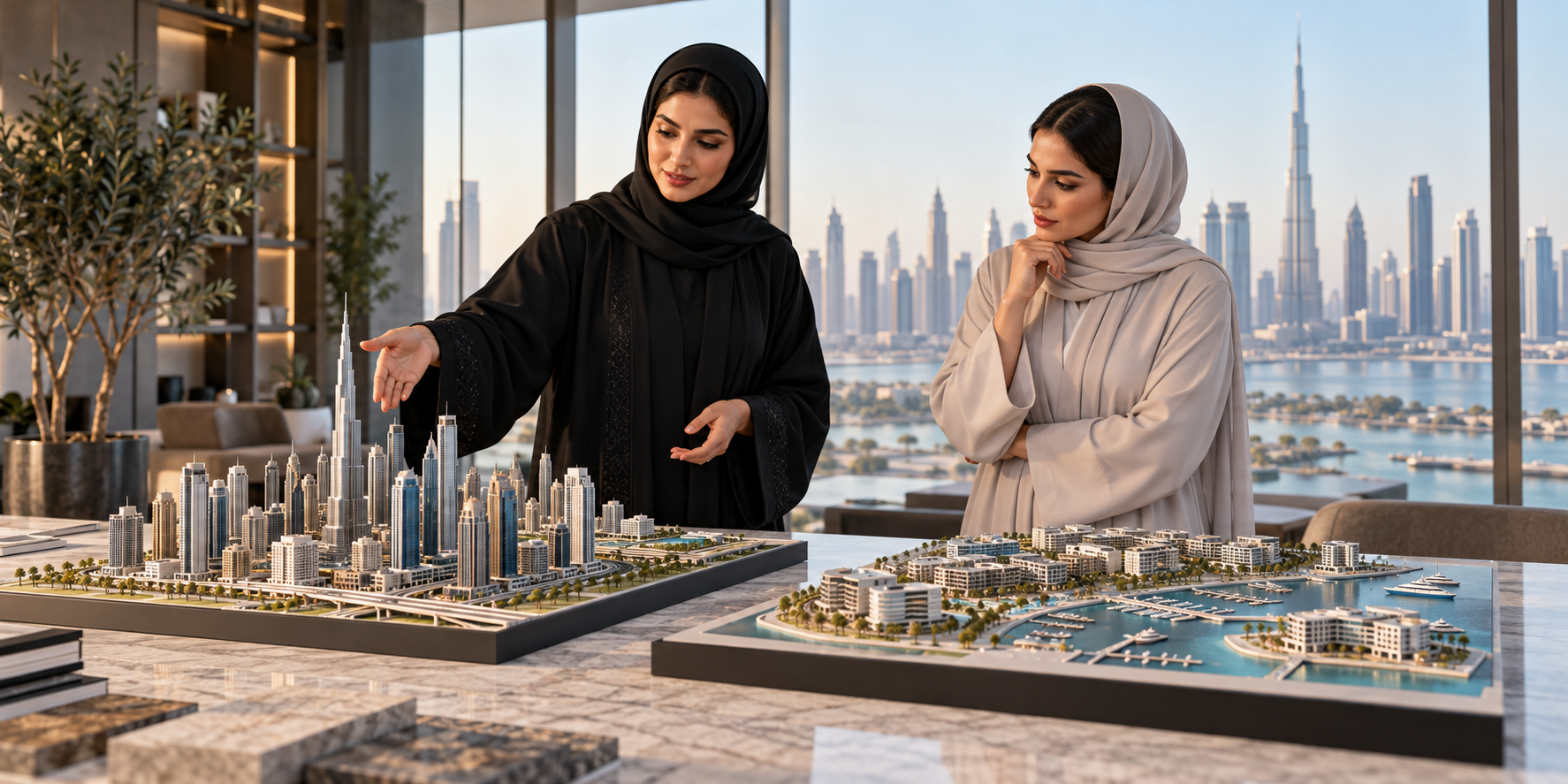 Editorial photograph illustrating Mainland or free zone: answer four questions in the UAE