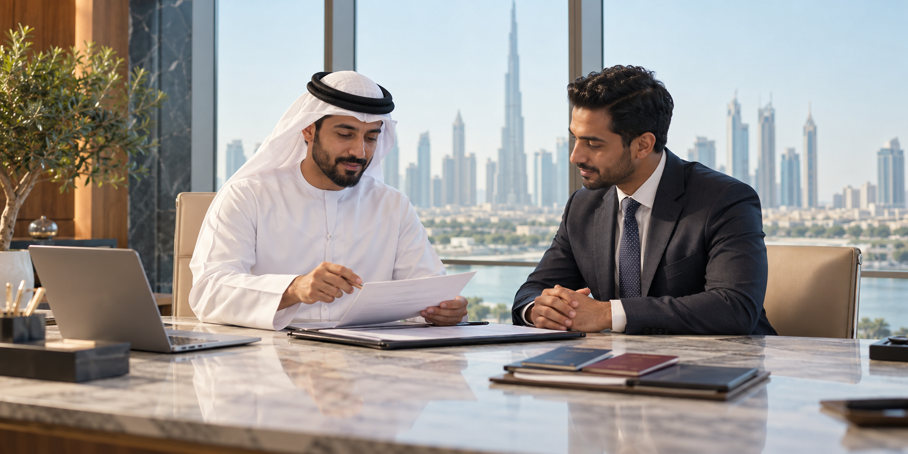 Editorial photograph illustrating Getting a new hire legally to work, step by step in the UAE