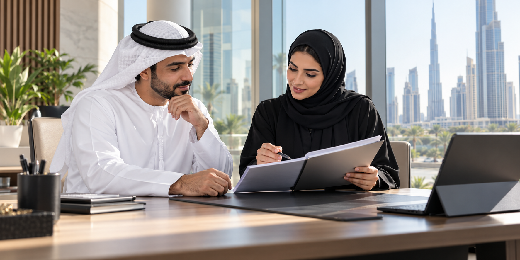 Editorial photograph illustrating Establishment card: the company immigration file explained in the UAE