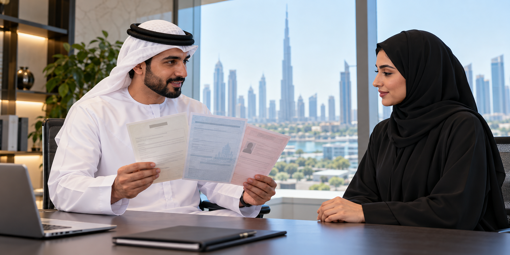 Editorial photograph illustrating Work permit, labour card and residence visa: how they fit together in the UAE